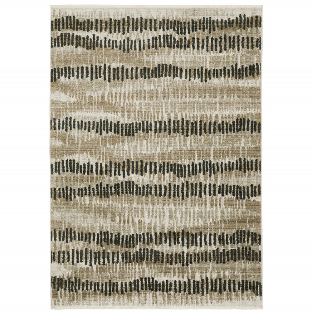 Homeroots 10' X 13' Beige Ivory Charcoal Brown Tan And Grey Abstract Power Loom Stain Resistant Area Rug With Fringe  Recycled Pet 510284