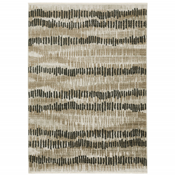 Homeroots 10' X 13' Beige Ivory Charcoal Brown Tan And Grey Abstract Power Loom Stain Resistant Area Rug With Fringe  Recycled Pet 510284