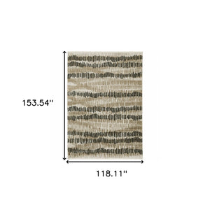 Homeroots 10' X 13' Beige Ivory Charcoal Brown Tan And Grey Abstract Power Loom Stain Resistant Area Rug With Fringe  Recycled Pet 510284