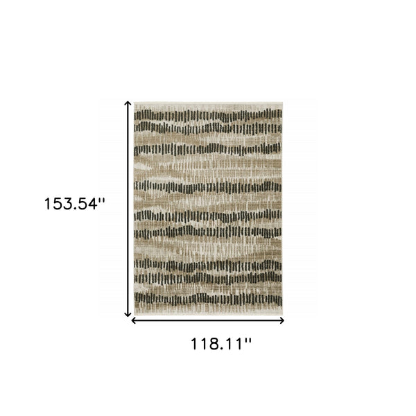 Homeroots 10' X 13' Beige Ivory Charcoal Brown Tan And Grey Abstract Power Loom Stain Resistant Area Rug With Fringe  Recycled Pet 510284