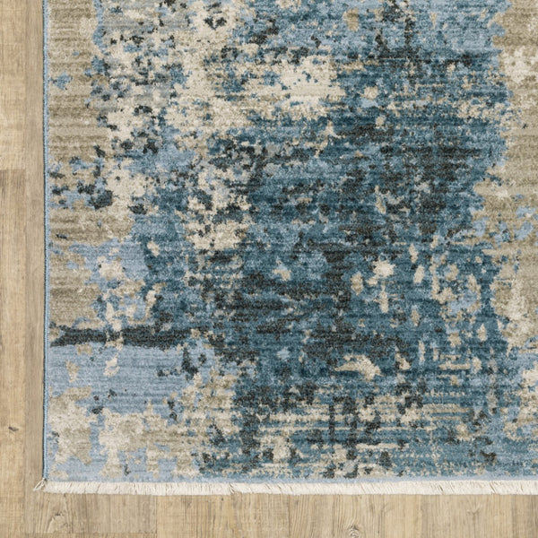 HomeRoots 2' Abstract Power Loom Runner Rug in Blue and Ivory with Stain Resistance and Tassel Fringe Design 4' X 6' 510292