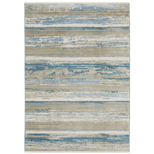 HomeRoots 8' Blue and Beige Abstract Distressed Runner Rug with Eco-Friendly Fibers and Fringe Tassels 2'3" x 7'6" 510297