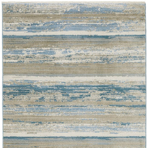 HomeRoots 8' Blue and Beige Abstract Distressed Runner Rug with Eco-Friendly Fibers and Fringe Tassels 2'3" x 7'6" 510297