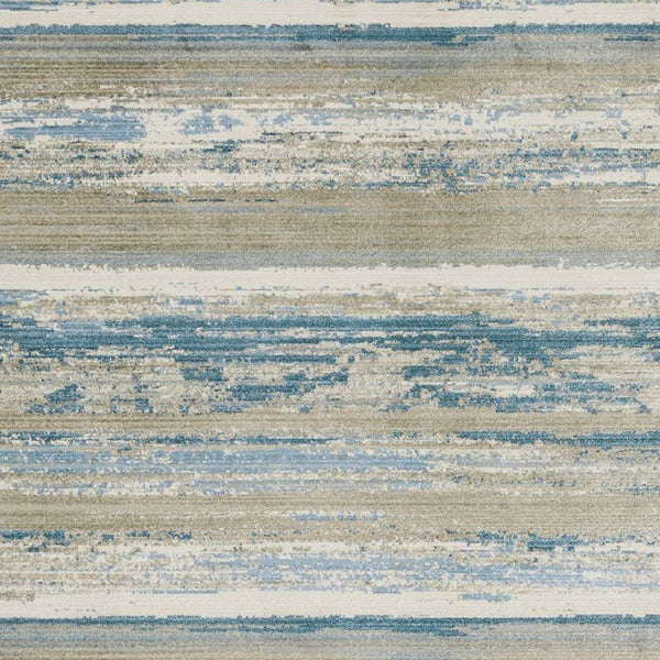 HomeRoots 8' Blue and Beige Abstract Distressed Runner Rug with Eco-Friendly Fibers and Fringe Tassels 2'3" x 7'6" 510297
