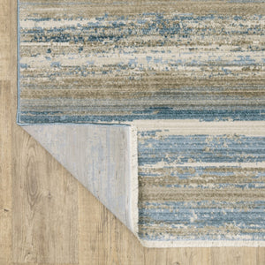 HomeRoots 8' Blue and Beige Abstract Distressed Runner Rug with Eco-Friendly Fibers and Fringe Tassels 7' X 10' 510300