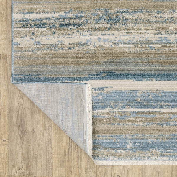 HomeRoots 8' Blue and Beige Abstract Distressed Runner Rug with Eco-Friendly Fibers and Fringe Tassels 7' X 10' 510300