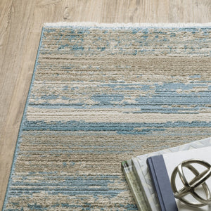 HomeRoots 8' Blue and Beige Abstract Distressed Runner Rug with Eco-Friendly Fibers and Fringe Tassels 8' X 11' 510301
