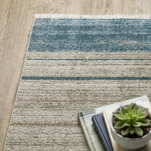 Homeroots 8' Beige Blue And Gray Geometric Power Loom Runner Rug Blue,Beige Other Material 510303