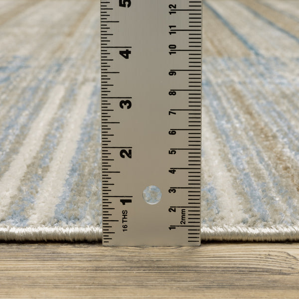 Homeroots 5' X 8' Blue Dark Blue Teal Grey Ivory Beige And Tan Geometric Power Loom Stain Resistant Area Rug With Fringe Blue,Beige Other Material 510305