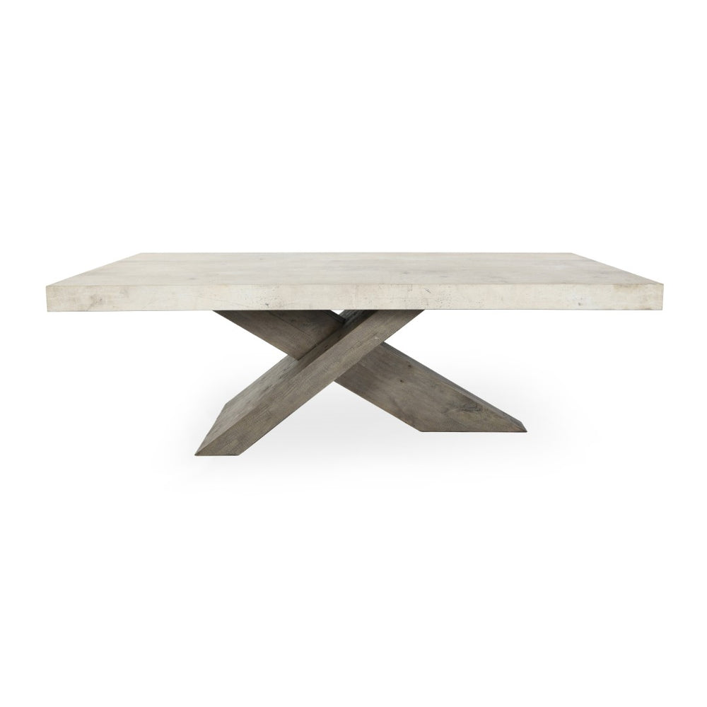 Classic Home Durant 54" Farmhouse Coffee Table with Antique White Base and Distressed Brown Top for Living Room 51030948