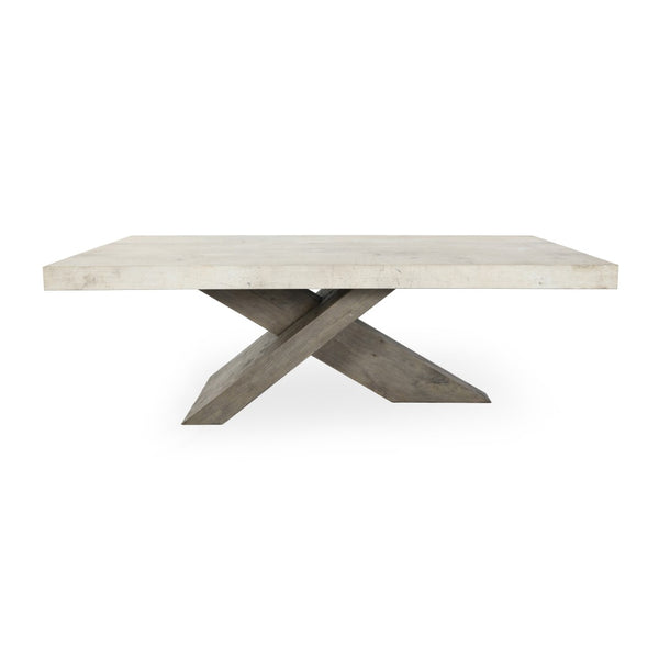 Classic Home Durant 54" Farmhouse Coffee Table with Antique White Base and Distressed Brown Top for Living Room 51030948