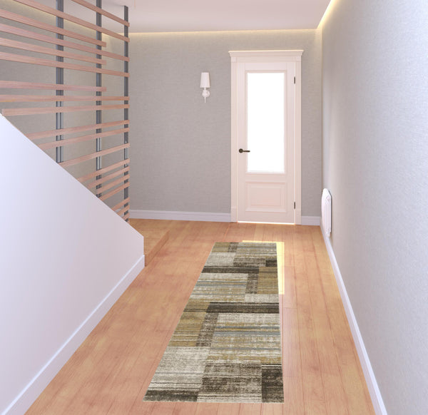 Homeroots 8' Beige And Charcoal Geometric Power Loom Runner Rug Beige,Charcoal Other Material 510309