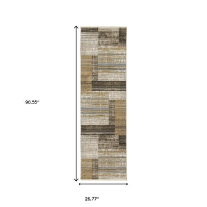 Homeroots 8' Beige And Charcoal Geometric Power Loom Runner Rug Beige,Charcoal Other Material 510309