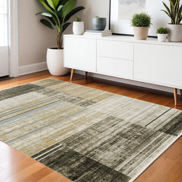 HomeRoots 8' Geometric Power Loom Runner Rug - Stylish Durable Design for High-Traffic Areas and Entryways 4' X 6' 510310