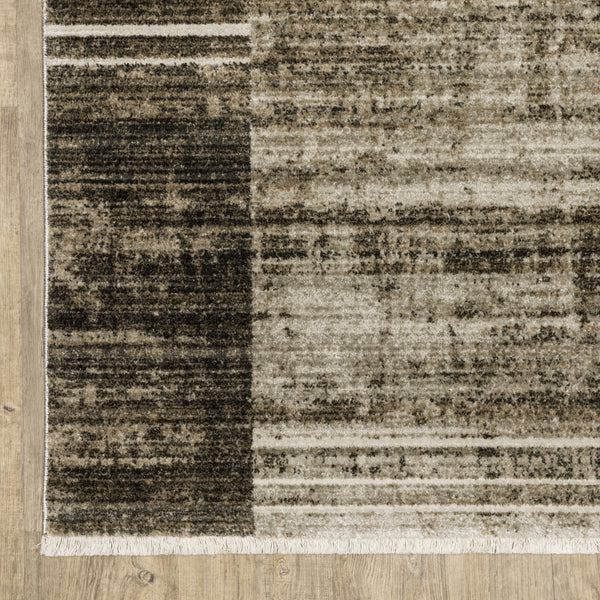 Homeroots 5' X 8' Beige Charcoal Brown Grey Tan Gold And Blue Geometric Power Loom Stain Resistant Area Rug With Fringe Beige,Charcoal Other Material 510311