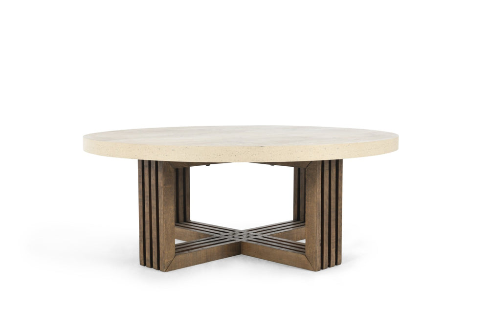 Classic Home Aspen Round Coffee Table in Antique White and Distressed Brown for Rustic Farmhouse Living Spaces 51031241
