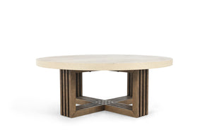 Classic Home Aspen Round Coffee Table in Antique White and Distressed Brown for Rustic Farmhouse Living Spaces 51031241