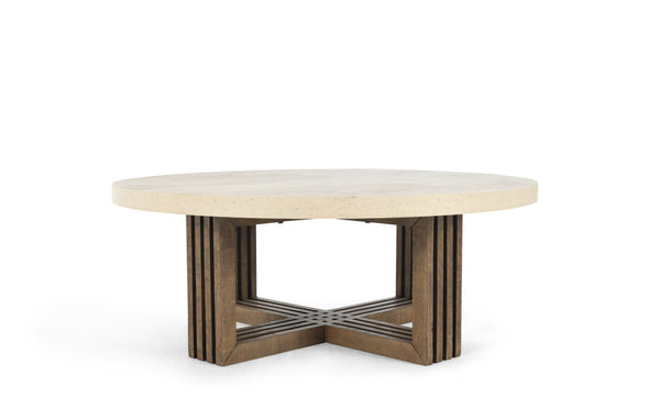 Classic Home Aspen Round Coffee Table in Antique White and Distressed Brown for Rustic Farmhouse Living Spaces 51031241