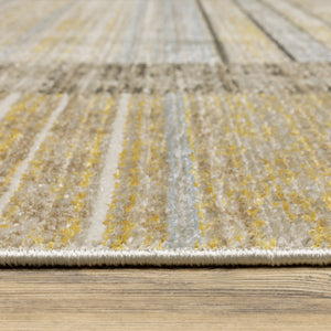 Homeroots 6' X 9' Beige Charcoal Brown Grey Tan Gold And Blue Geometric Power Loom Stain Resistant Area Rug With Fringe Beige,Charcoal Recycled Pet 510312