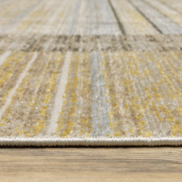 Homeroots 10' X 13' Beige Charcoal Brown Grey Tan Gold And Blue Geometric Power Loom Stain Resistant Area Rug With Fringe Beige,Charcoal Recycled Pet 510314