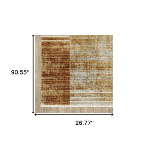 Homeroots 2' X 8' Brown And Ivory Geometric Power Loom Runner Rug With Fringe Rust,Gold Other Material 510315