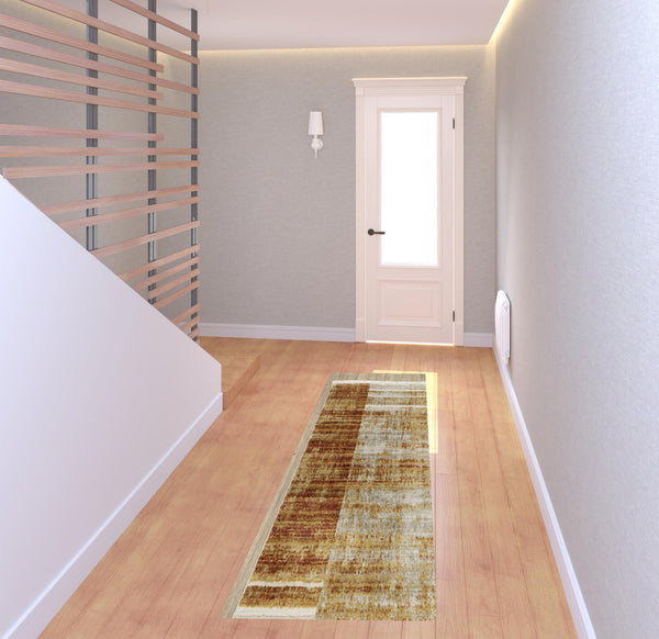 Homeroots 2' X 8' Brown And Ivory Geometric Power Loom Runner Rug With Fringe Rust,Gold Other Material 510315