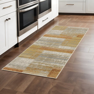 HomeRoots 8' Geometric Power Loom Runner Rug - Stylish Durable Design for High-Traffic Areas and Entryways Rust/ Gold 2'3" x 7'6" 510315