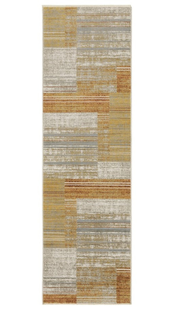HomeRoots 8' Geometric Power Loom Runner Rug - Stylish Durable Design for High-Traffic Areas and Entryways Rust/ Gold 2'3" x 7'6" 510315