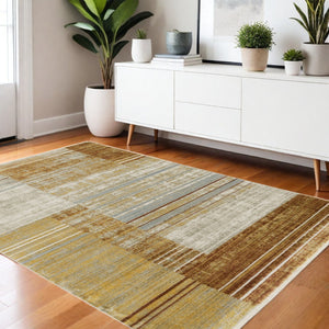 HomeRoots 8' Geometric Power Loom Runner Rug - Stylish Durable Design for High-Traffic Areas and Entryways 4' X 6' 510316