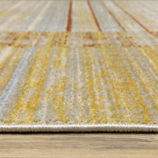 Homeroots 5' X 8' Rust Gold Blue Grey Ivory And Tan Geometric Power Loom Stain Resistant Area Rug With Fringe Rust,Gold Other Material 510317