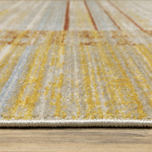 Homeroots 10' X 13' Rust Gold Blue Grey Ivory And Tan Geometric Power Loom Stain Resistant Area Rug With Fringe Rust,Gold Recycled Pet 510320