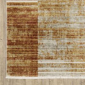 Homeroots 10' X 13' Rust Gold Blue Grey Ivory And Tan Geometric Power Loom Stain Resistant Area Rug With Fringe Rust,Gold Recycled Pet 510320