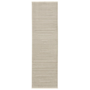 HomeRoots 8' Geometric Ivory Beige Taupe Runner Rug with Fringe - Elegant, Durable, Stain-Resistant Design 2'3" x 7'6" 510321
