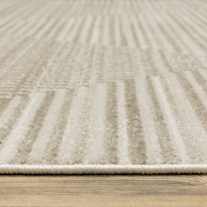 HomeRoots 8' Geometric Ivory Beige Taupe Runner Rug with Fringe - Elegant, Durable, Stain-Resistant Design 2'3" x 7'6" 510321