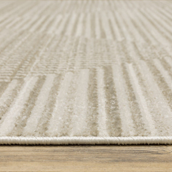 HomeRoots 8' Geometric Ivory Beige Taupe Runner Rug with Fringe - Elegant, Durable, Stain-Resistant Design 2'3" x 7'6" 510321