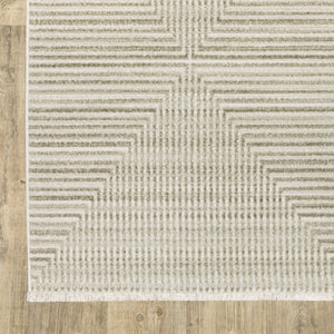 HomeRoots 8' Geometric Ivory Beige Taupe Runner Rug with Fringe - Elegant, Durable, Stain-Resistant Design 2'3" x 7'6" 510321