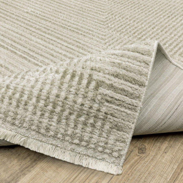 HomeRoots 8' Geometric Ivory Beige Taupe Runner Rug with Fringe - Elegant, Durable, Stain-Resistant Design 2'3" x 7'6" 510321