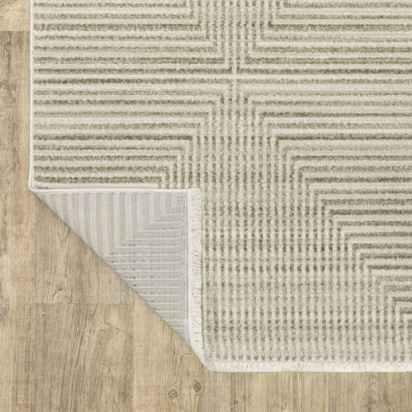 HomeRoots 8' Geometric Ivory Beige Taupe Runner Rug with Fringe - Elegant, Durable, Stain-Resistant Design 4' X 6' 510322