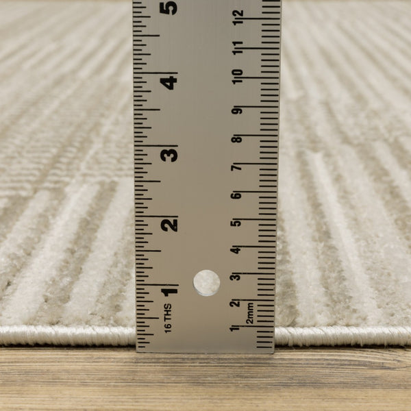 HomeRoots 8' Geometric Ivory Beige Taupe Runner Rug with Fringe - Elegant, Durable, Stain-Resistant Design 5' X 8' 510323