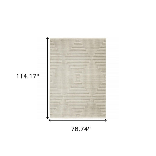 HomeRoots 8' Geometric Ivory Beige Taupe Runner Rug with Fringe - Elegant, Durable, Stain-Resistant Design 7' X 10' 510324