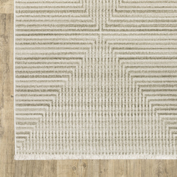 HomeRoots 8' Geometric Ivory Beige Taupe Runner Rug with Fringe - Elegant, Durable, Stain-Resistant Design 7' X 10' 510324