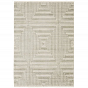 HomeRoots 8' Geometric Ivory Beige Taupe Runner Rug with Fringe - Elegant, Durable, Stain-Resistant Design 8' X 11' 510325
