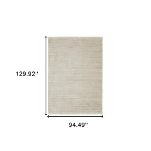 HomeRoots 8' Geometric Ivory Beige Taupe Runner Rug with Fringe - Elegant, Durable, Stain-Resistant Design 8' X 11' 510325
