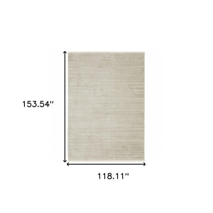HomeRoots 8' Geometric Ivory Beige Taupe Runner Rug with Fringe - Elegant, Durable, Stain-Resistant Design 10' X 13' 510326