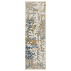 HomeRoots 8' Abstract Power Loom Runner Rug in Beige, Grey, Gold, and Teal - Stylish, Durable, Eco-Friendly Design 2'3" x 7'6" 510327
