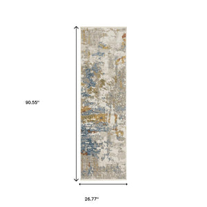HomeRoots 8' Abstract Power Loom Runner Rug in Beige, Grey, Gold, and Teal - Stylish, Durable, Eco-Friendly Design 2'3" x 7'6" 510327