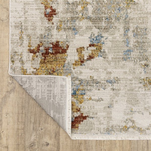 HomeRoots 8' Abstract Power Loom Runner Rug in Beige, Grey, Gold, and Teal - Stylish, Durable, Eco-Friendly Design 4' X 6' 510328