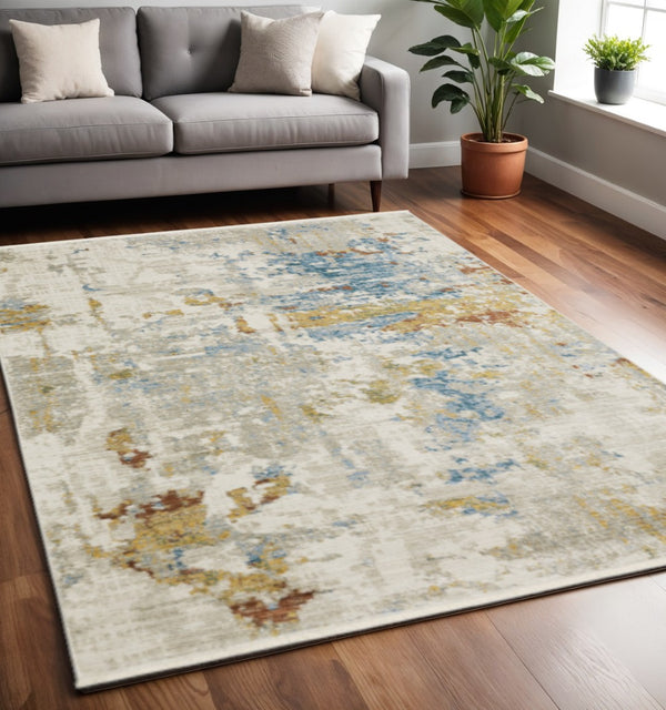 HomeRoots 8' Abstract Power Loom Runner Rug in Beige, Grey, Gold, and Teal - Stylish, Durable, Eco-Friendly Design 5' X 8' 510329