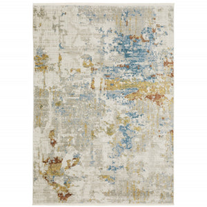 HomeRoots 8' Abstract Power Loom Runner Rug in Beige, Grey, Gold, and Teal - Stylish, Durable, Eco-Friendly Design 7' X 10' 510330