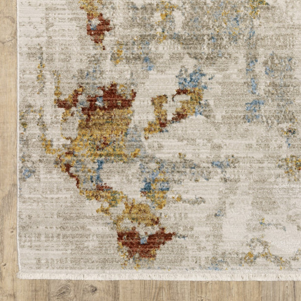 HomeRoots 8' Abstract Power Loom Runner Rug in Beige, Grey, Gold, and Teal - Stylish, Durable, Eco-Friendly Design 7' X 10' 510330